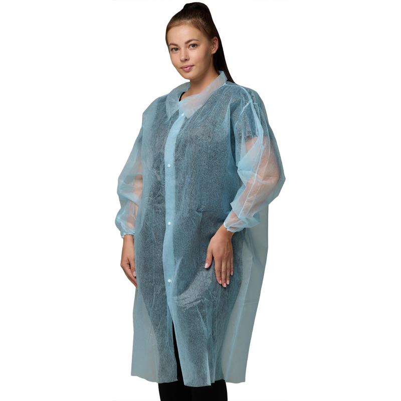 Халат н/с процед, рук.рез, на 4-х кнопк, XL(52-54), пл 30, голубой, 10шт/уп