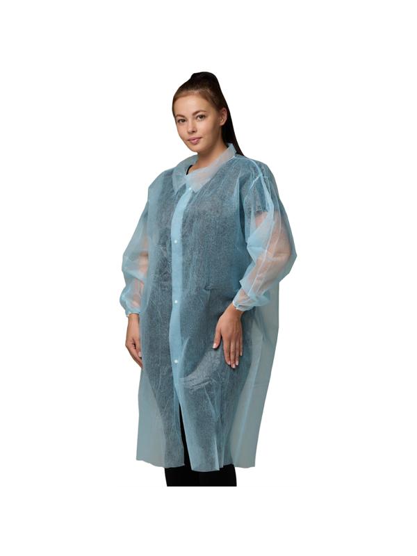 Халат н/с процед, рук.рез, на 4-х кнопк, XL(52-54), пл 30, голубой, 10шт/уп