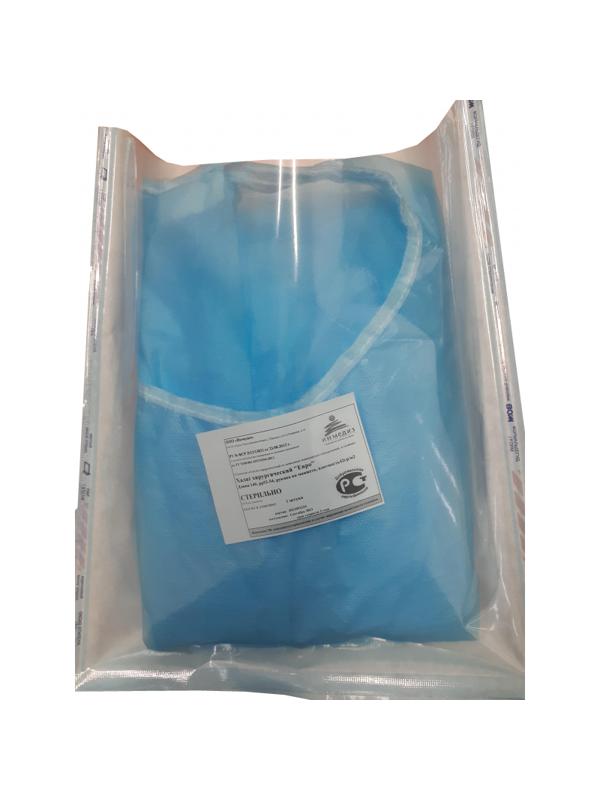 Халат хирург. стер.,ЕВРО, дл.140 см, пл.42 р.52-54