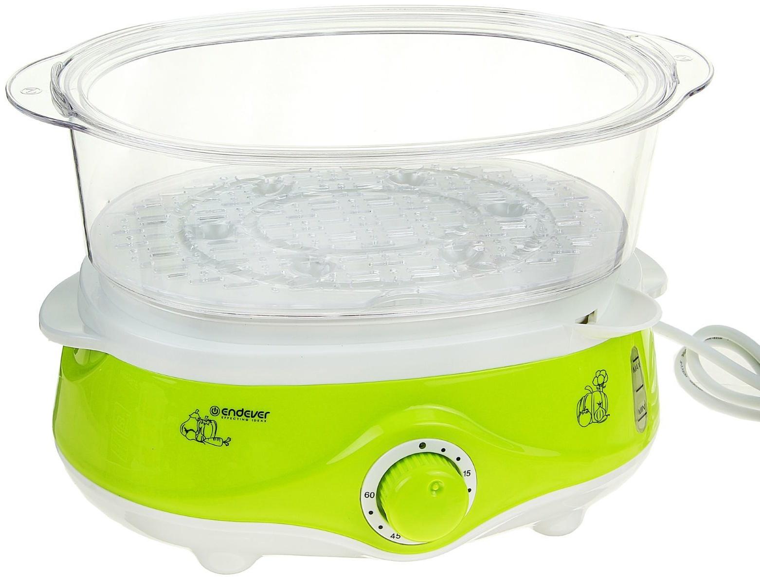 Пароварка Endever Vita-171, электрическая, 1000 Вт, 11 л, 3 яруса, бело-зеленая