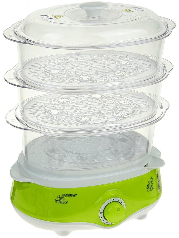 Пароварка Endever Vita-171, электрическая, 1000 Вт, 11 л, 3 яруса, бело-зеленая