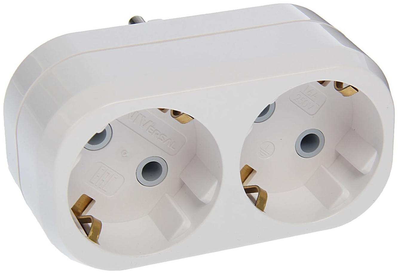 Разветвитель UNIVersal А302, 2 розетки, с з/к, 16 А, белый