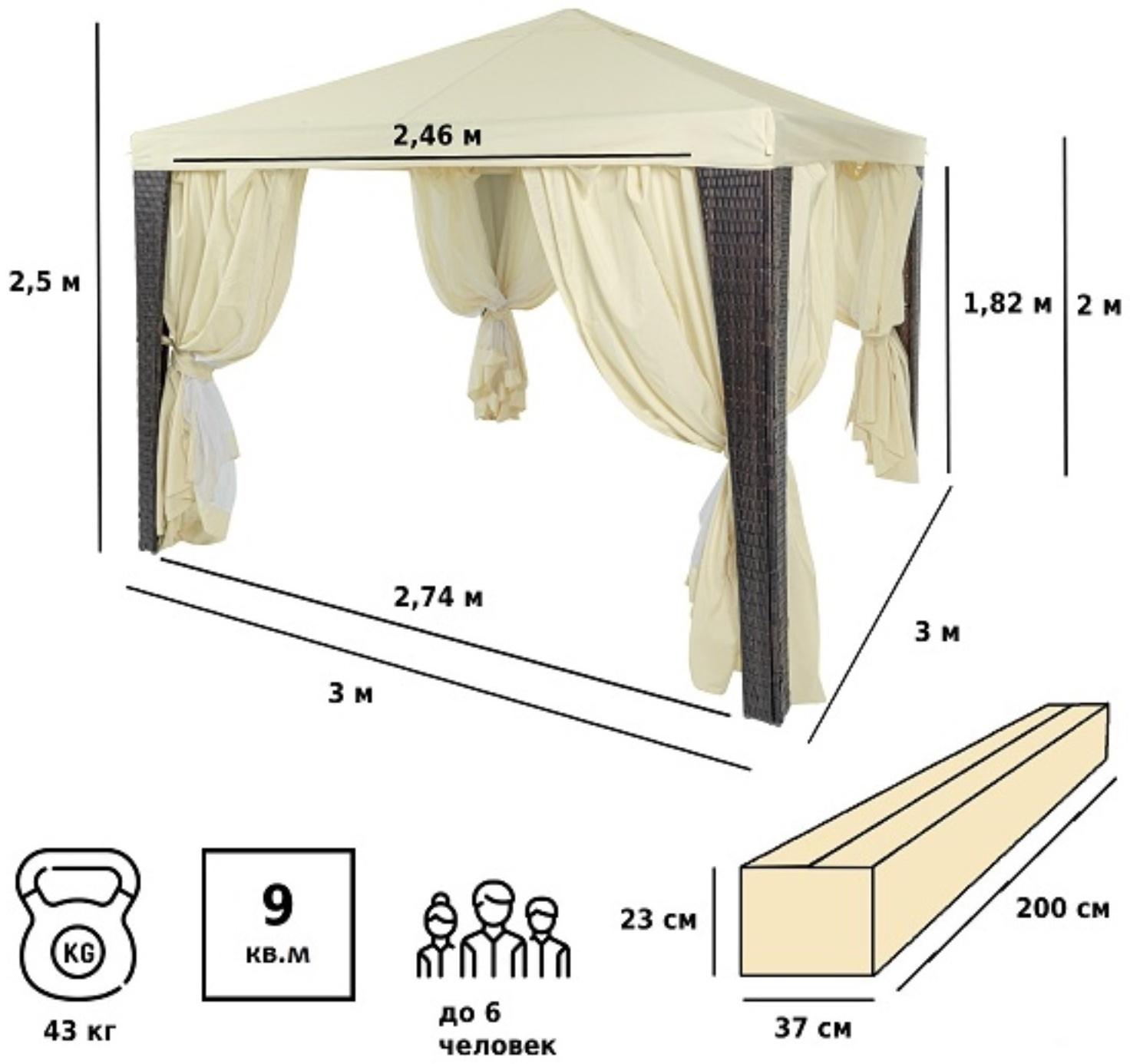 Тент-шатер из полиротанга №3176B, 250х300х300 см,