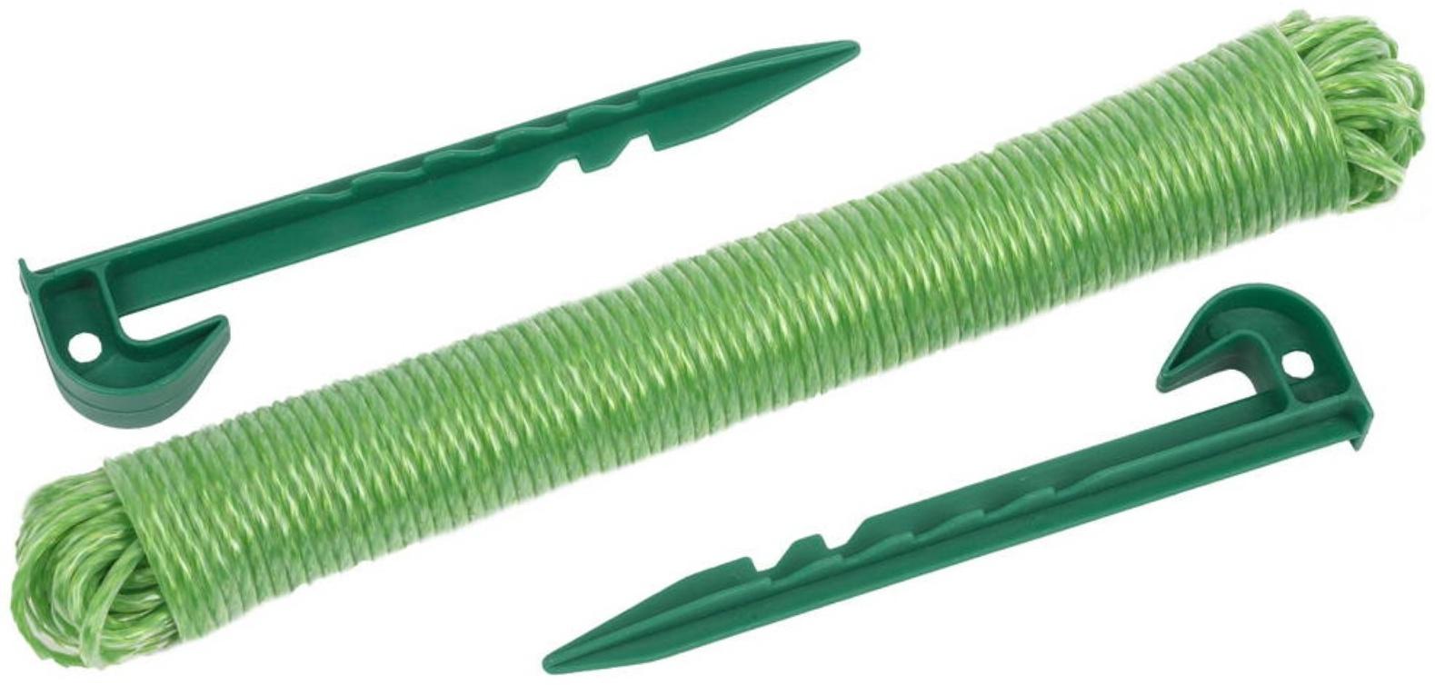 Набор разметочный для посадки семян, 3 предмета: верёвка разметочная 25 м, два колышка 15 см, GRINDA