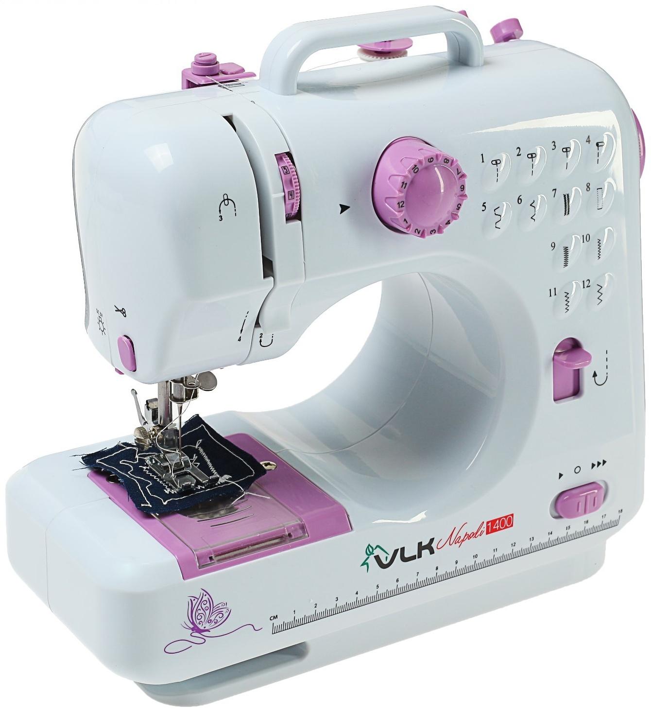 Швейная машина VLK Napoli 1400, 12 операций, 4хАА/от сети, бело-розовая