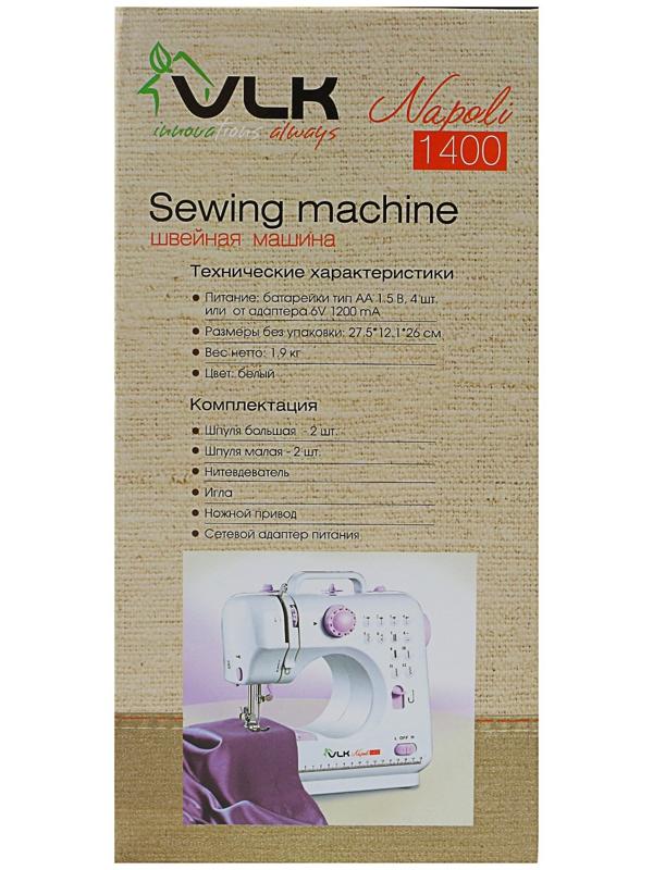 Швейная машина VLK Napoli 1400, 12 операций, 4хАА/от сети, бело-розовая