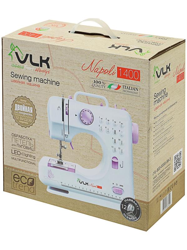 Швейная машина VLK Napoli 1400, 12 операций, 4хАА/от сети, бело-розовая