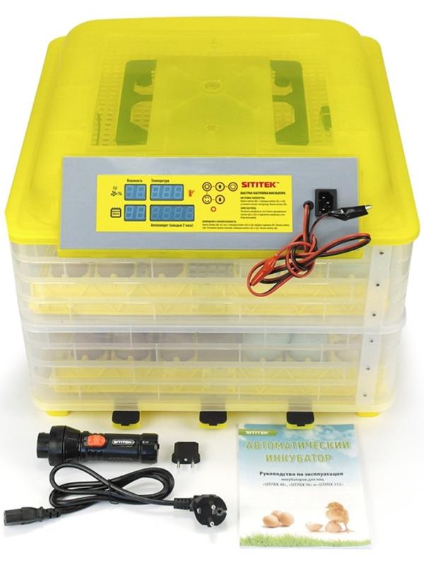 Инкубатор с терморегулятором, гигрометром и автопереворотом, вместимость до 112 яиц, овоскоп
