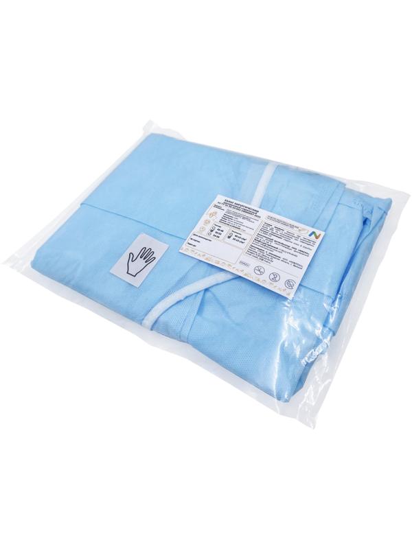 Халат хирург. стер, ЕВРО, рук.манж, дл.140 см, р.50-52, пл.25, смс, 1шт