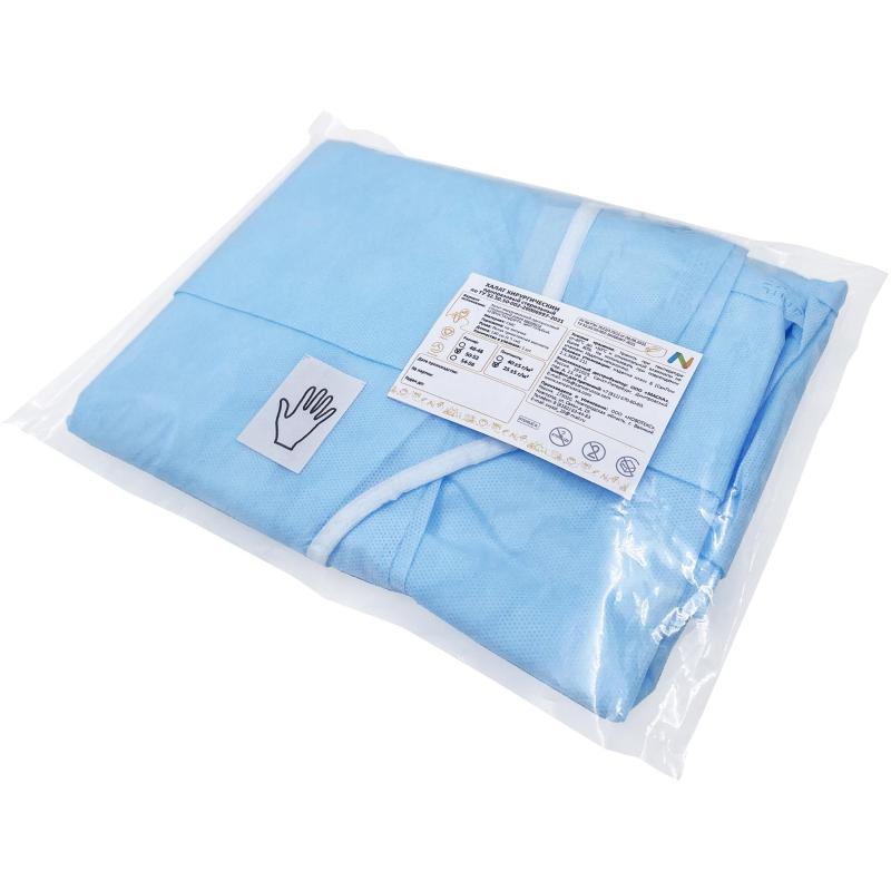 Халат хирург. стер, ЕВРО, рук.манж, дл.140 см, р.50-52, пл.40, смс, 1шт