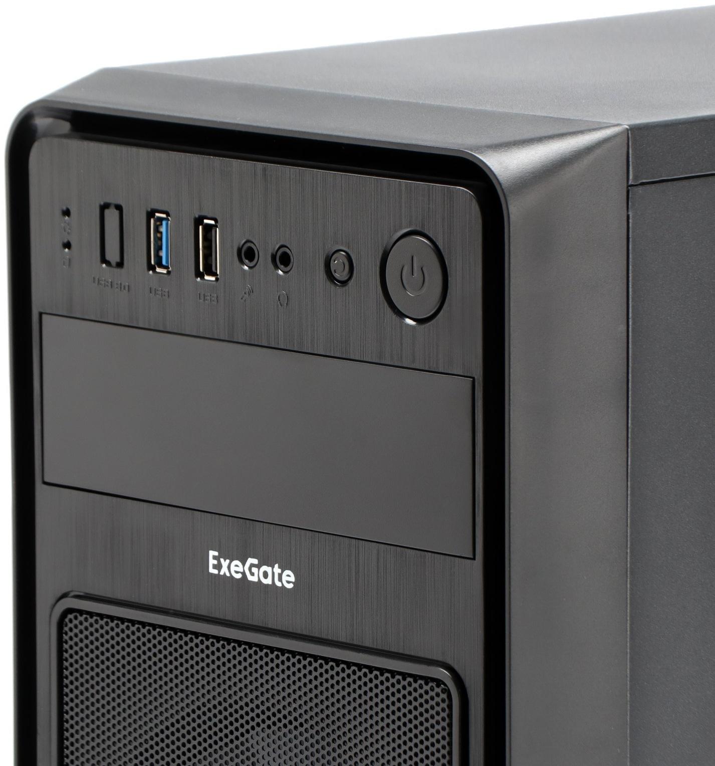 Корпус ExeGate Miditower EVO-5017, без БП, ATX, 1хUSB 2.0, 1хUSB 3.0, подсветка, чёрный