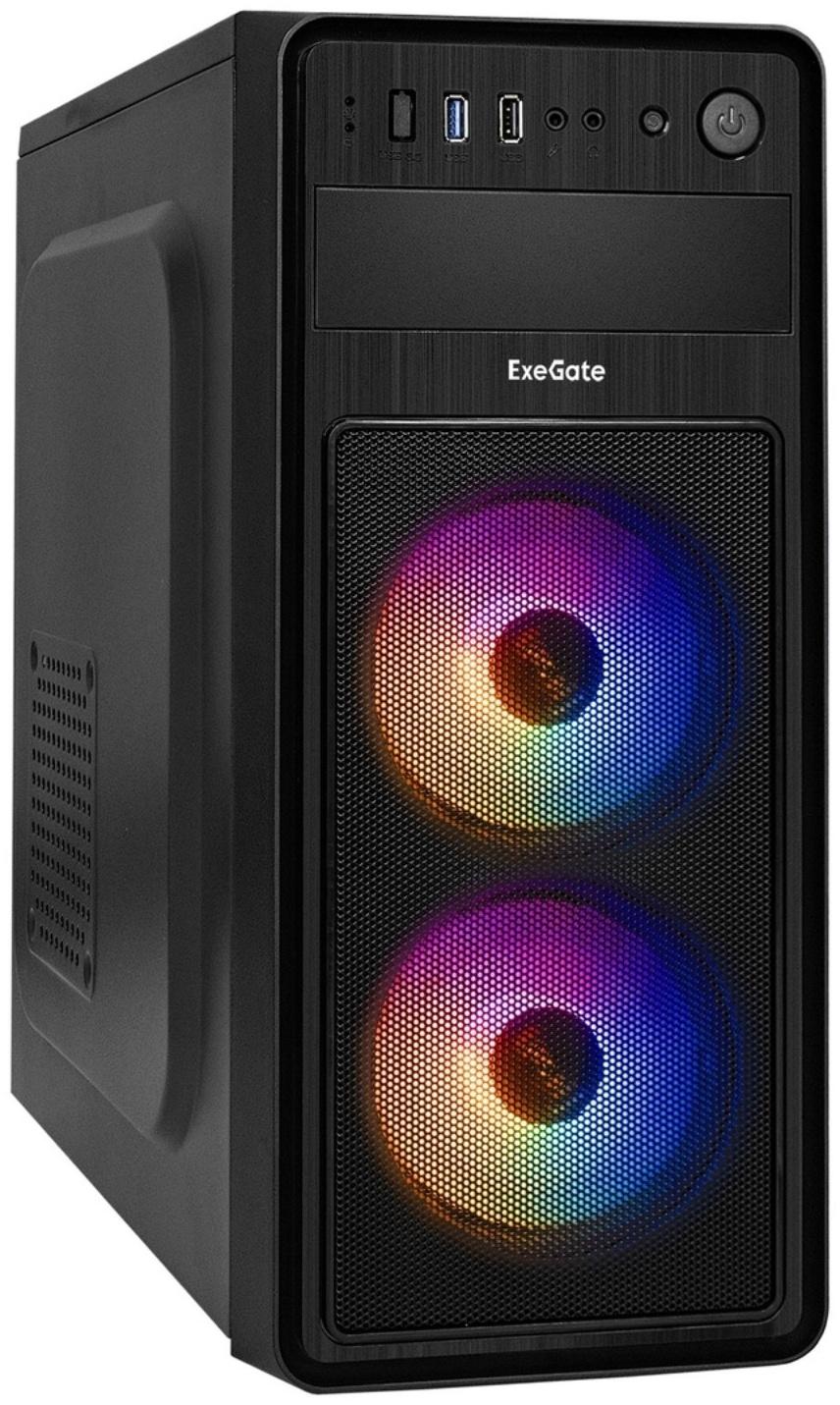 Корпус ExeGate Miditower EVO-5017, без БП, ATX, 1хUSB 2.0, 1хUSB 3.0, подсветка, чёрный