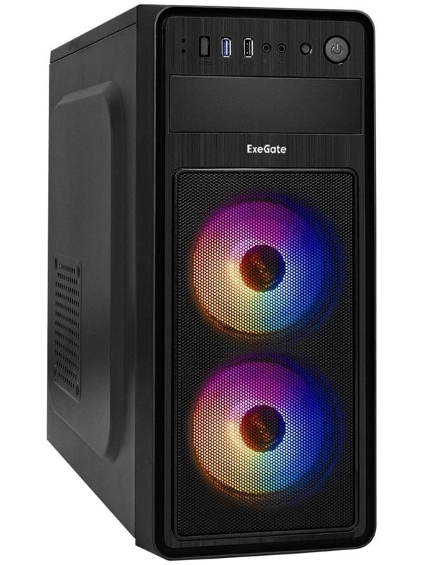 Корпус ExeGate Miditower EVO-5017, без БП, ATX, 1хUSB 2.0, 1хUSB 3.0, подсветка, чёрный