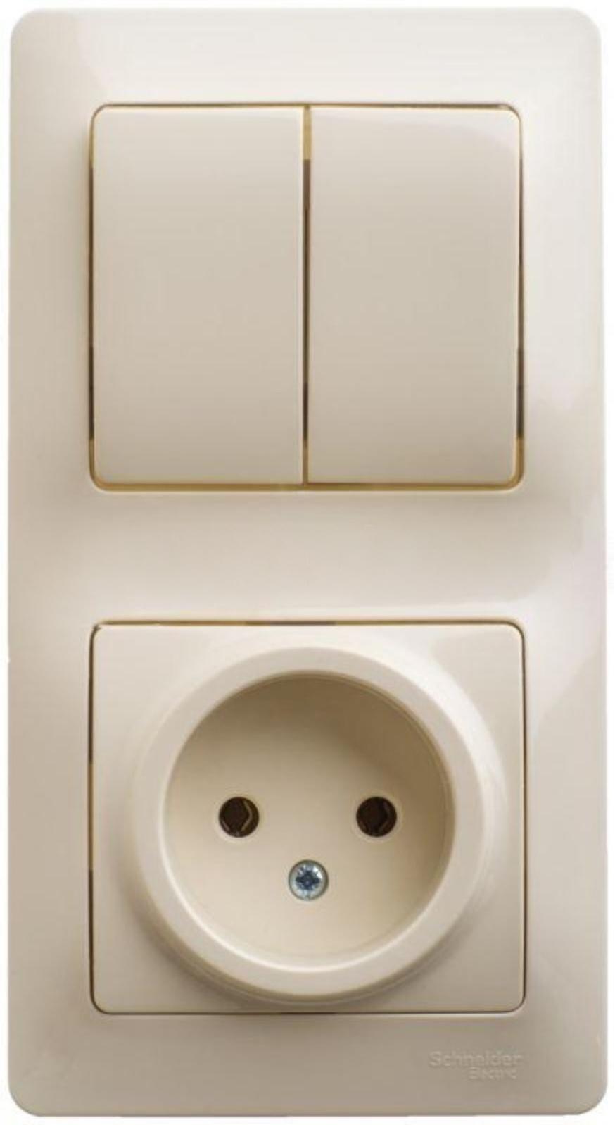 Блок комбинированный GLOSS SchE GSL000272 розетка 2 клавиши, цвет бежевый