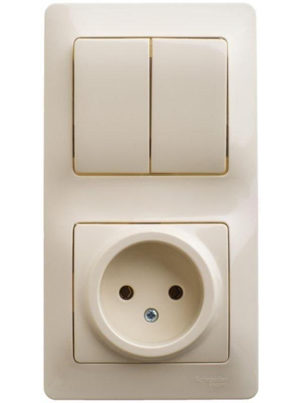 Блок комбинированный GLOSS SchE GSL000272 розетка 2 клавиши, цвет бежевый