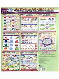 Математика для детей 5-6 лет. Образовательные плакаты для формирования элементарных математических представлений. Комплект из 8 плакатов А3. Цветкова Т.В.