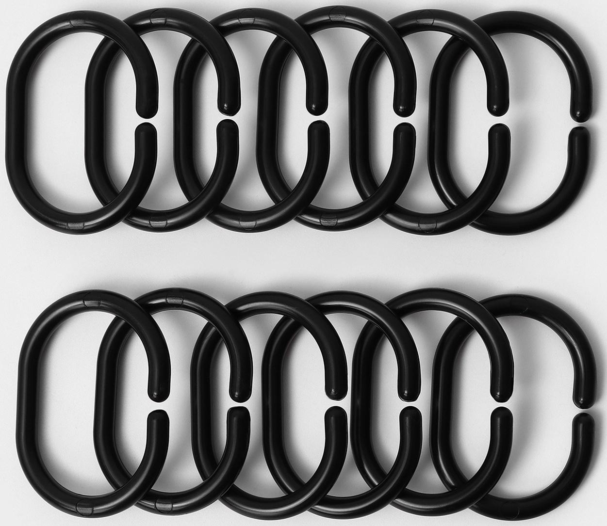 Набор колец для штор в ванную, пластик, 12 шт, цвет черный