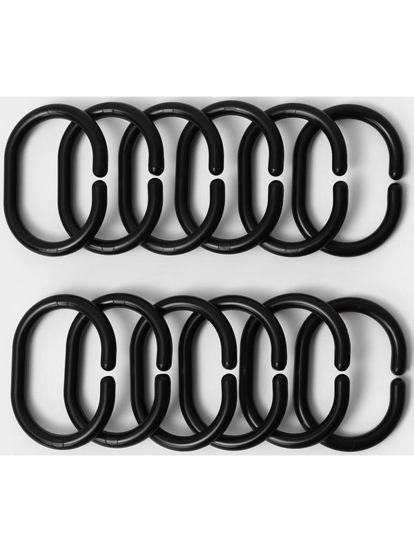Набор колец для штор в ванную, пластик, 12 шт, цвет черный