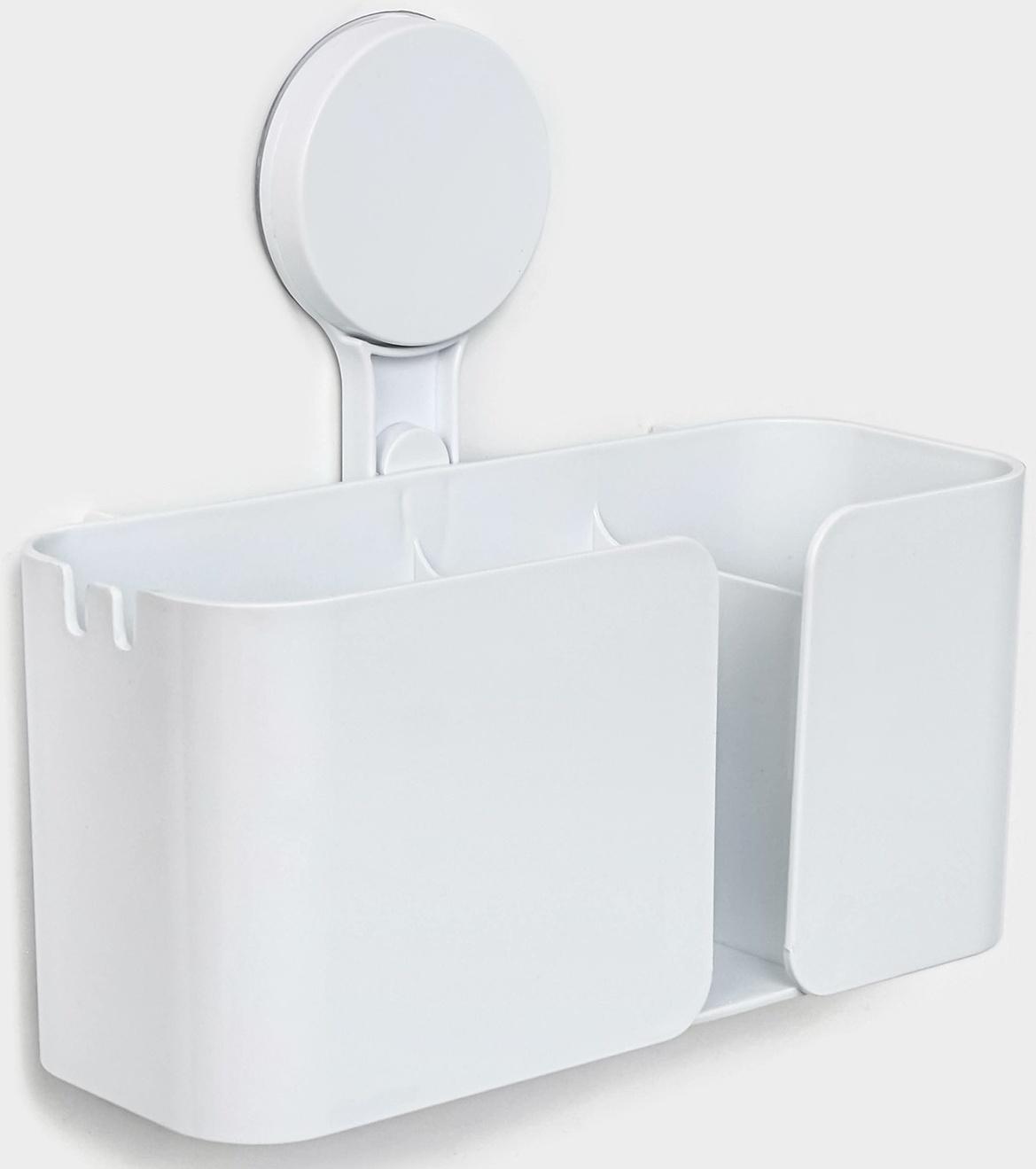 Держатель для ванных принадлежностей на липучке Доляна, 21×19×9 см, цвет белый