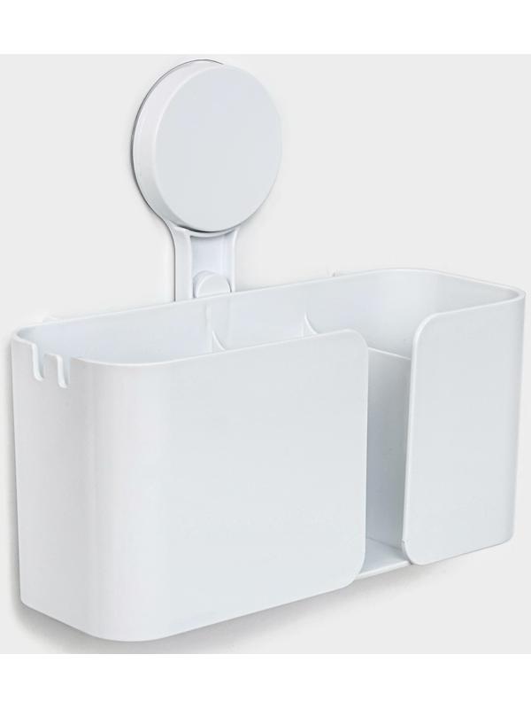 Держатель для ванных принадлежностей на липучке Доляна, 21×19×9 см, цвет белый