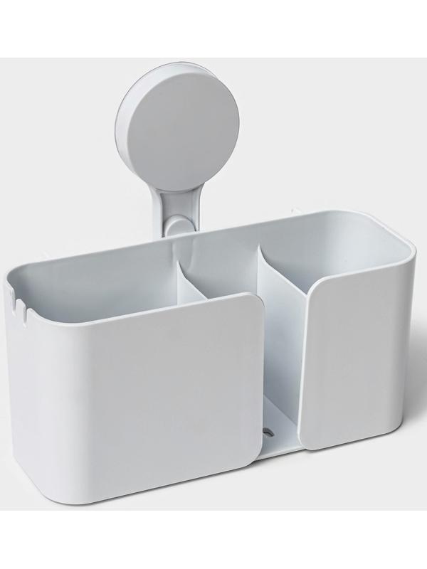 Держатель для ванных принадлежностей на липучке Доляна, 21×19×9 см, цвет белый