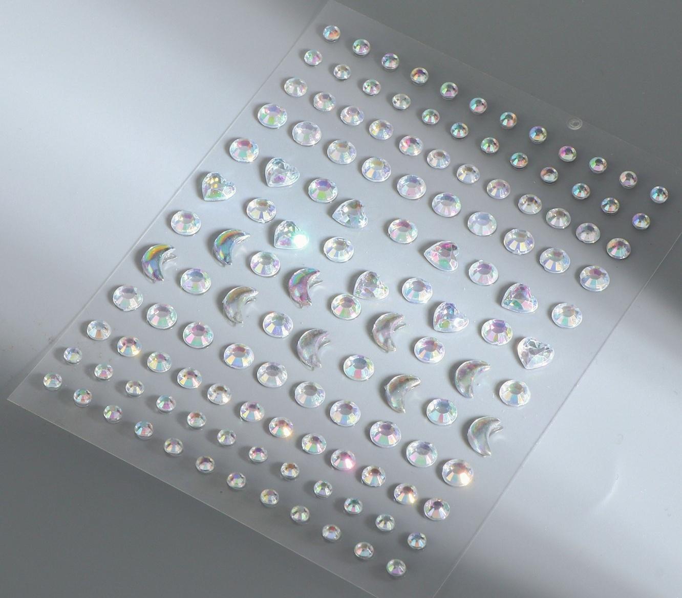 Стразы самоклеящиеся фигурные «Ассорти», 128 шт на листе на листе, цвет серебряный