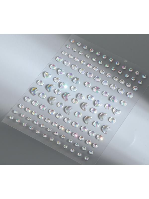 Стразы самоклеящиеся фигурные «Ассорти», 128 шт на листе на листе, цвет серебряный