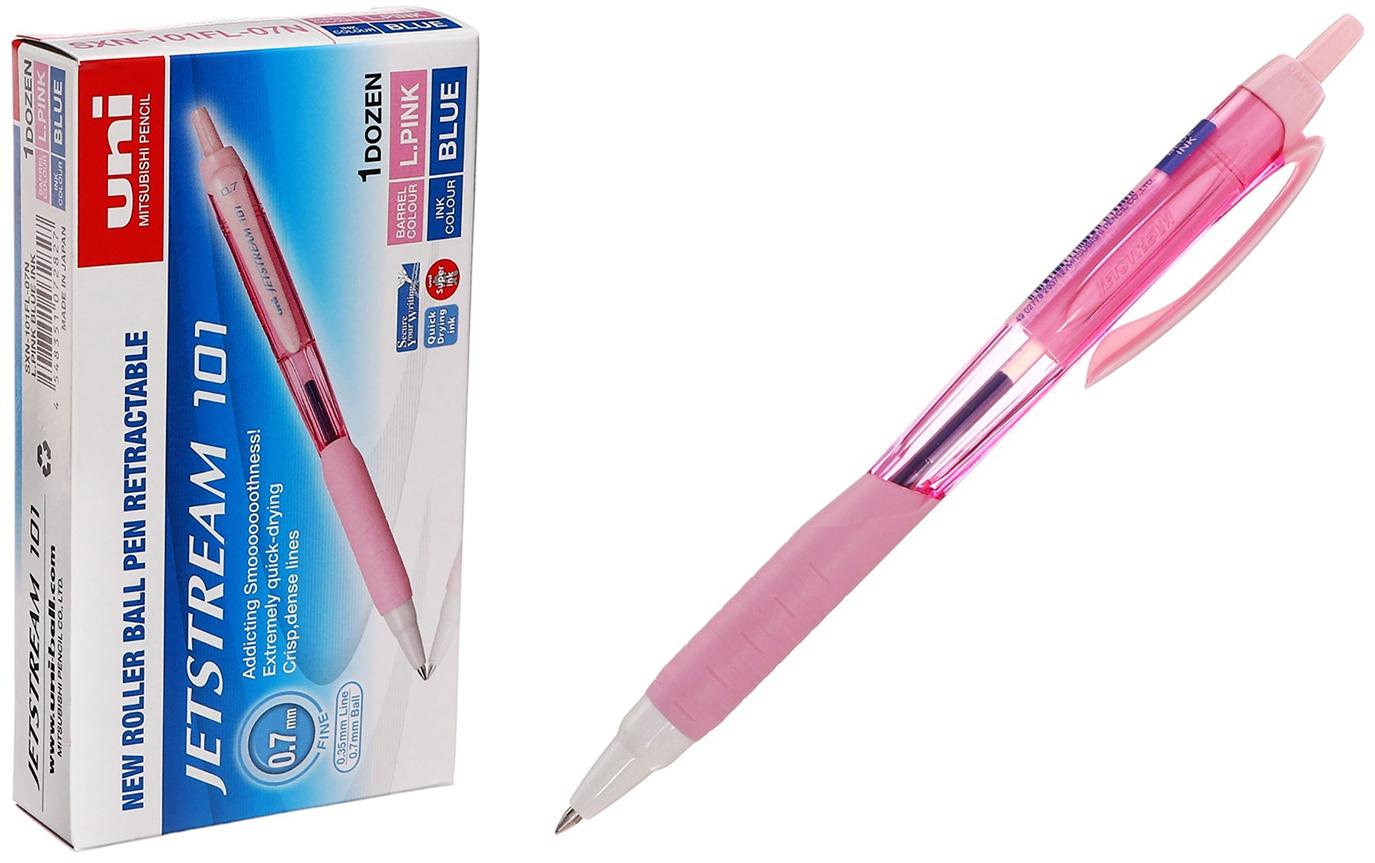 Ручка шариковая автоматическая UNI Jetstream SXN-101-07FL, 0.7 мм, синий, корпус розовый