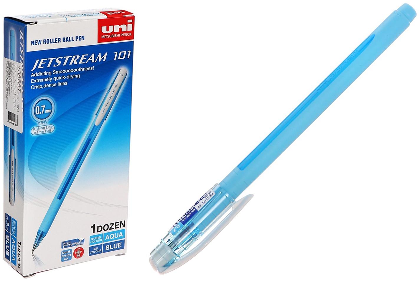 Ручка шариковая UNI Jetstream SX-101-07FL, 0.7 мм, синий, корпус голубой