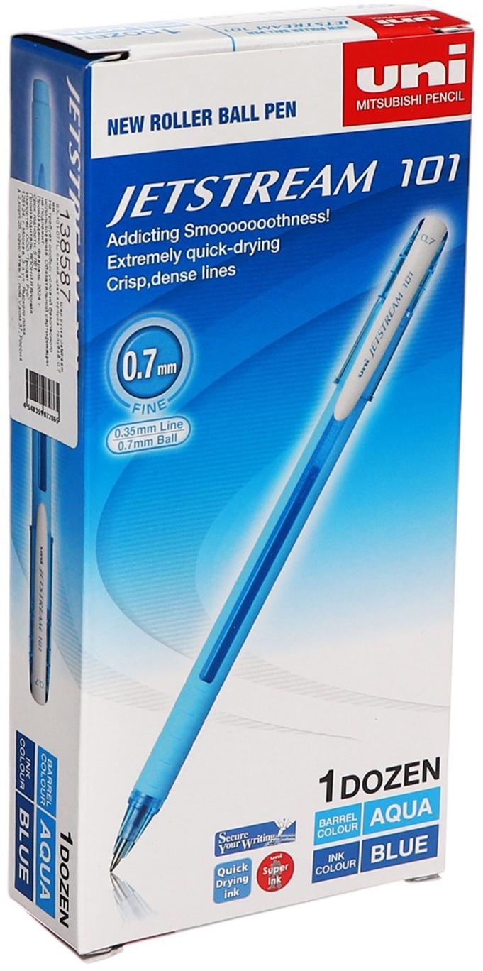 Ручка шариковая UNI Jetstream SX-101-07FL, 0.7 мм, синий, корпус голубой