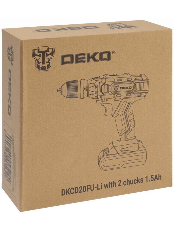 Дрель-шуруповерт DEKO DKCD20FU-Li, со съемным патроном, 20 В, 1.5 Ач, 42 Нм, 2 скорости