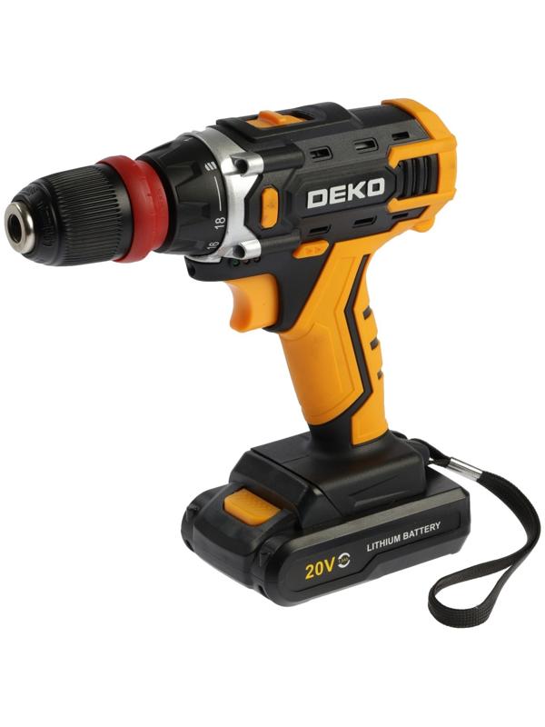 Дрель-шуруповерт DEKO DKCD20FU-Li, со съемным патроном, 20 В, 1.5 Ач, 42 Нм, 2 скорости