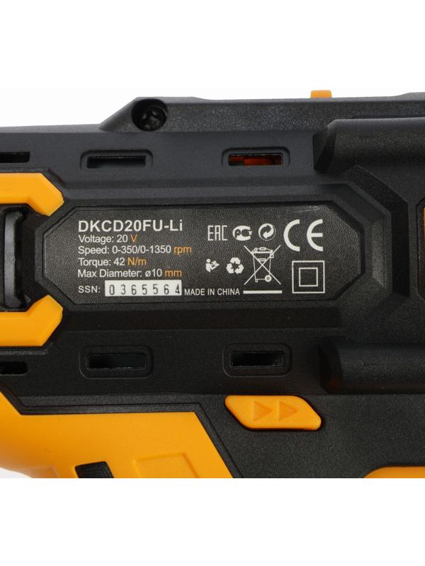 Дрель-шуруповерт DEKO DKCD20FU-Li, со съемным патроном, 20 В, 1.5 Ач, 42 Нм, 2 скорости