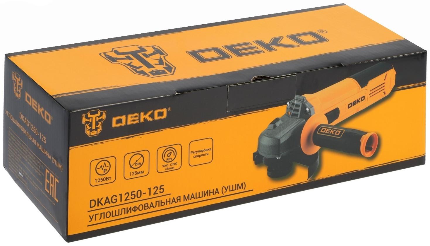 Шлифмашина угловая DEKO DKAG1250-125, 1250 Вт, 125 мм, М14, 3000-12000 об/мин