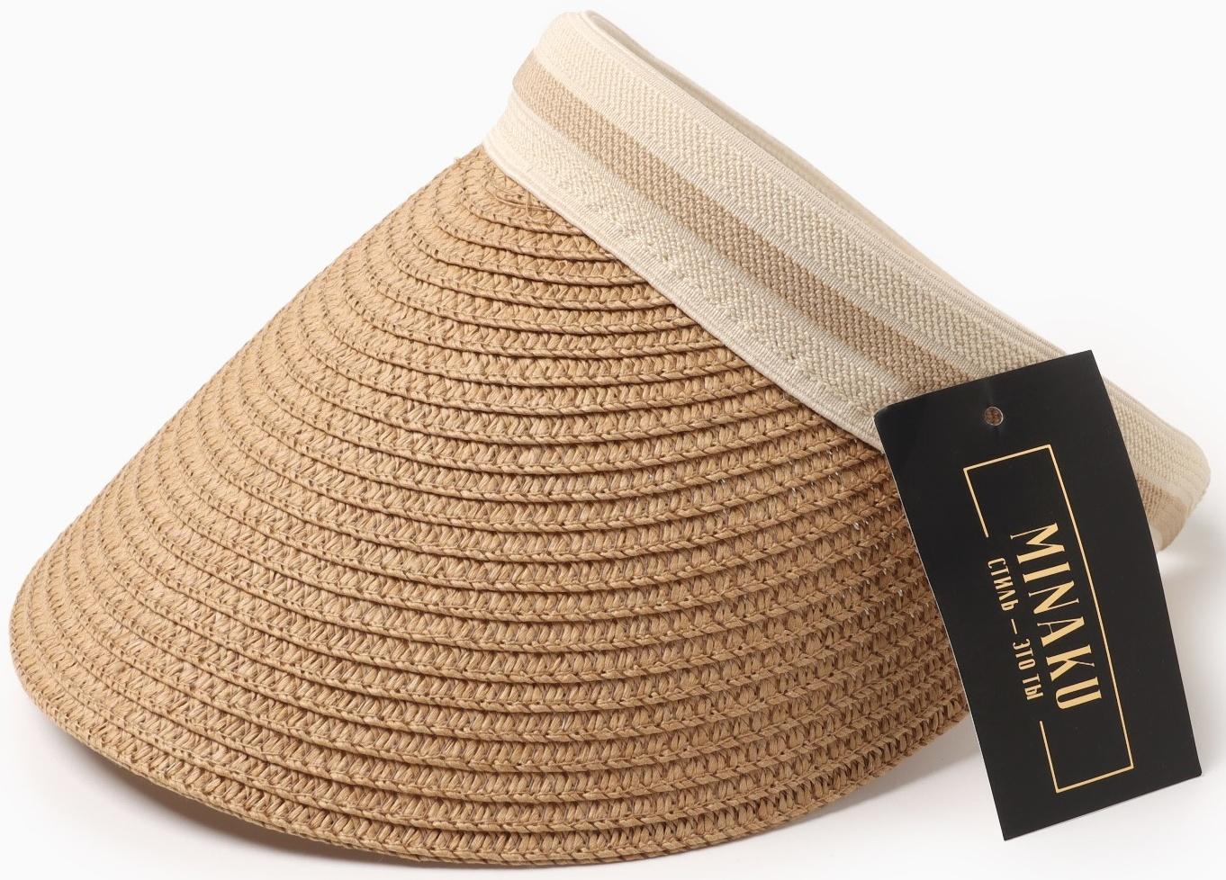 Козырёк женский плетёный MINAKU цвет коричневый, р-р  56-58