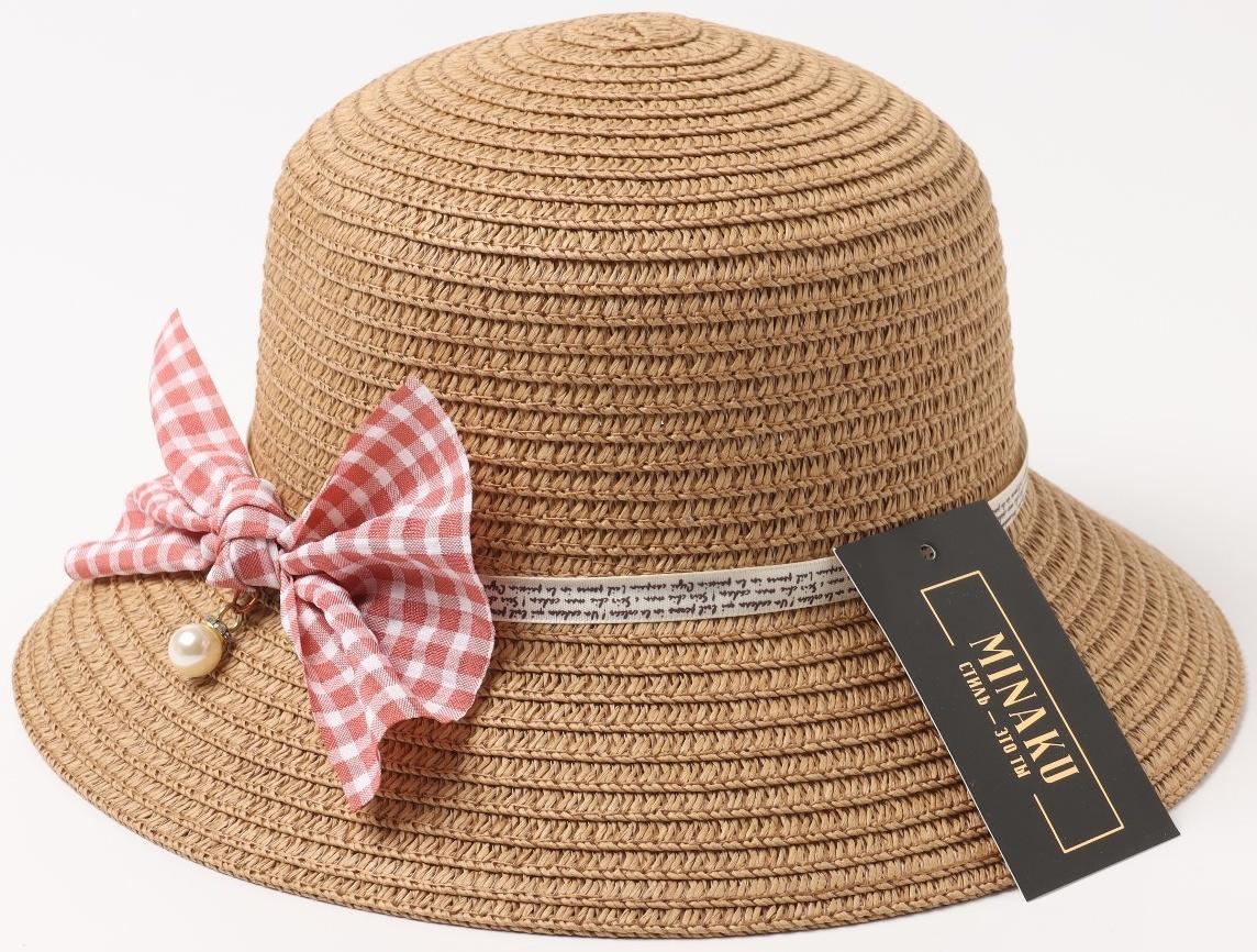 Шляпа для девочки MINAKU с бантом, цвет коричневый, р-р 52