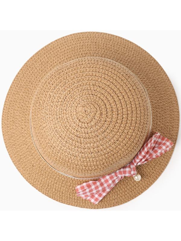 Шляпа для девочки MINAKU с бантом, цвет коричневый, р-р 52