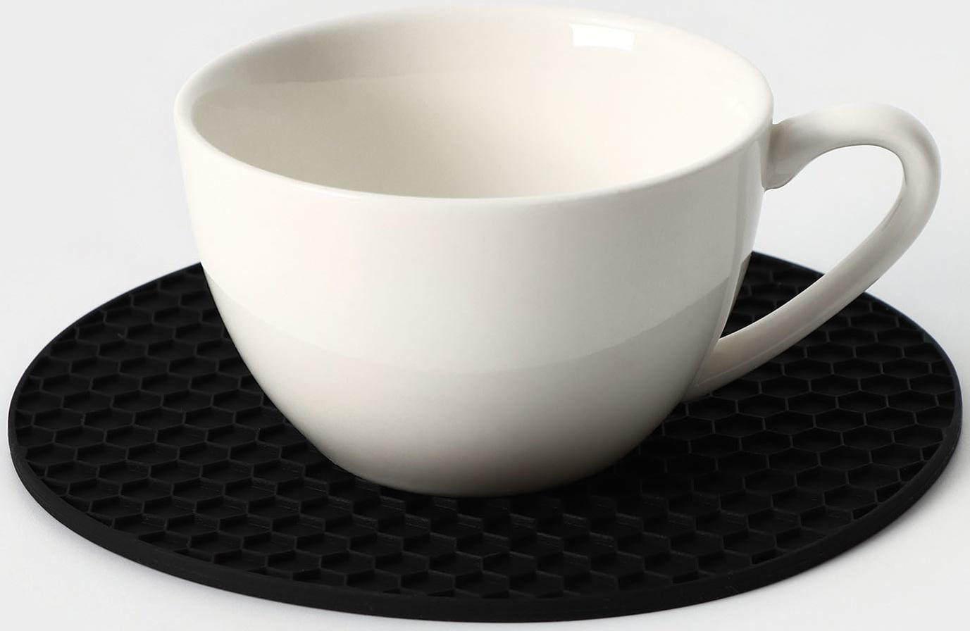 Коврик-подставка силиконовый под горячее, d=140 мм, толщина=3,5 мм, черный