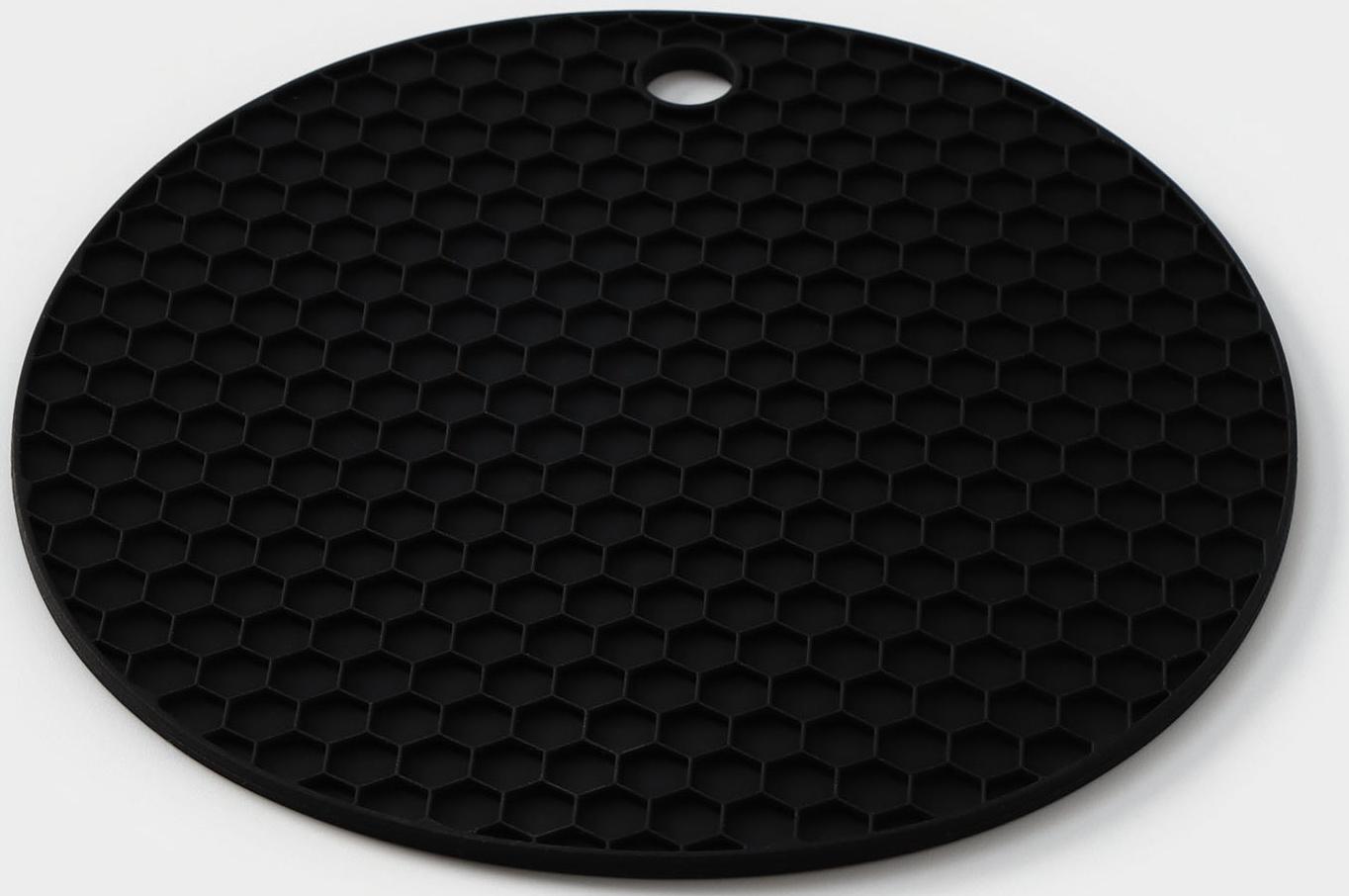 Коврик-подставка силиконовый под горячее, d=140 мм, толщина=3,5 мм, черный