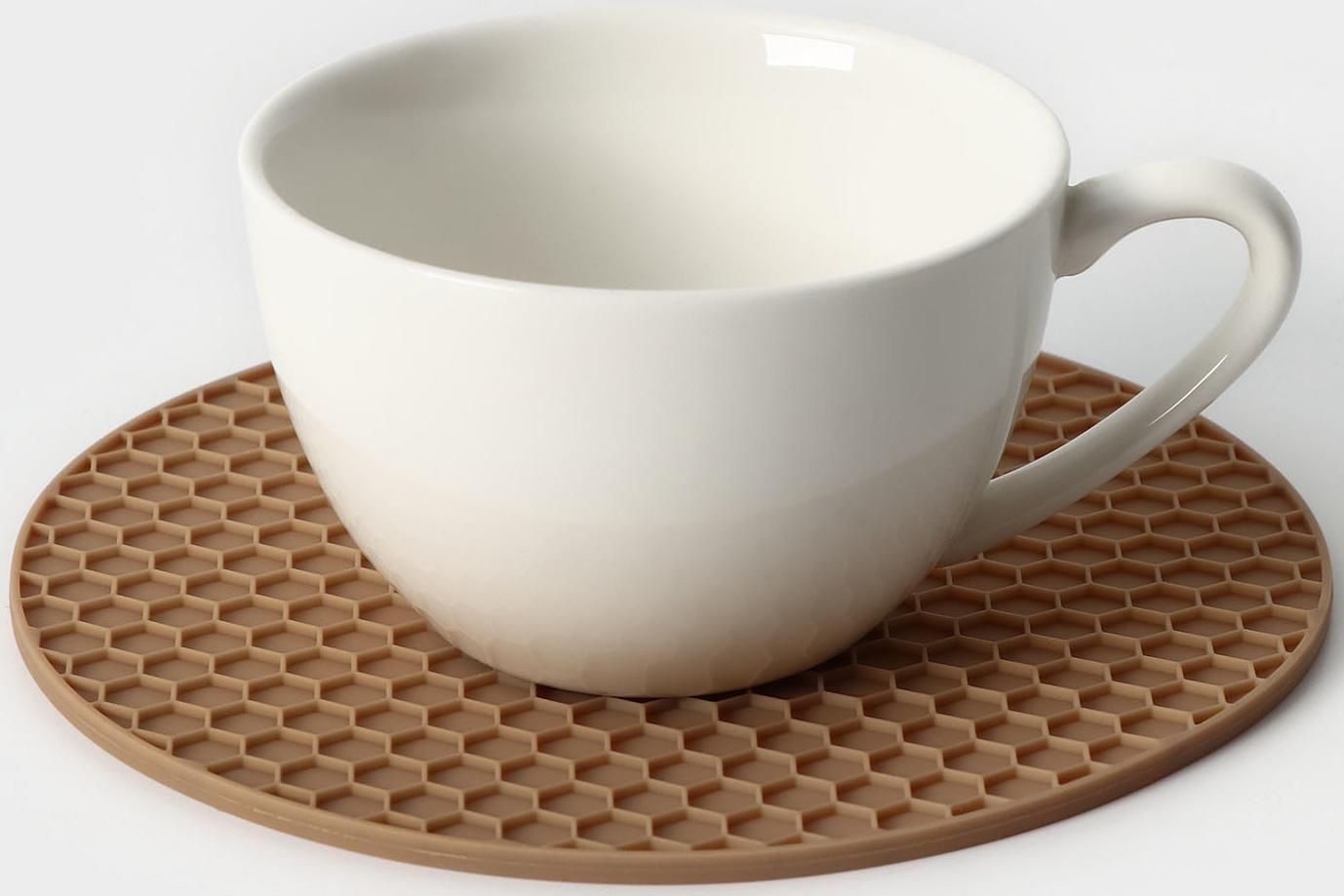 Коврик-подставка силиконовый под горячее, d=140 мм, толщина=3,5 мм, бежевый