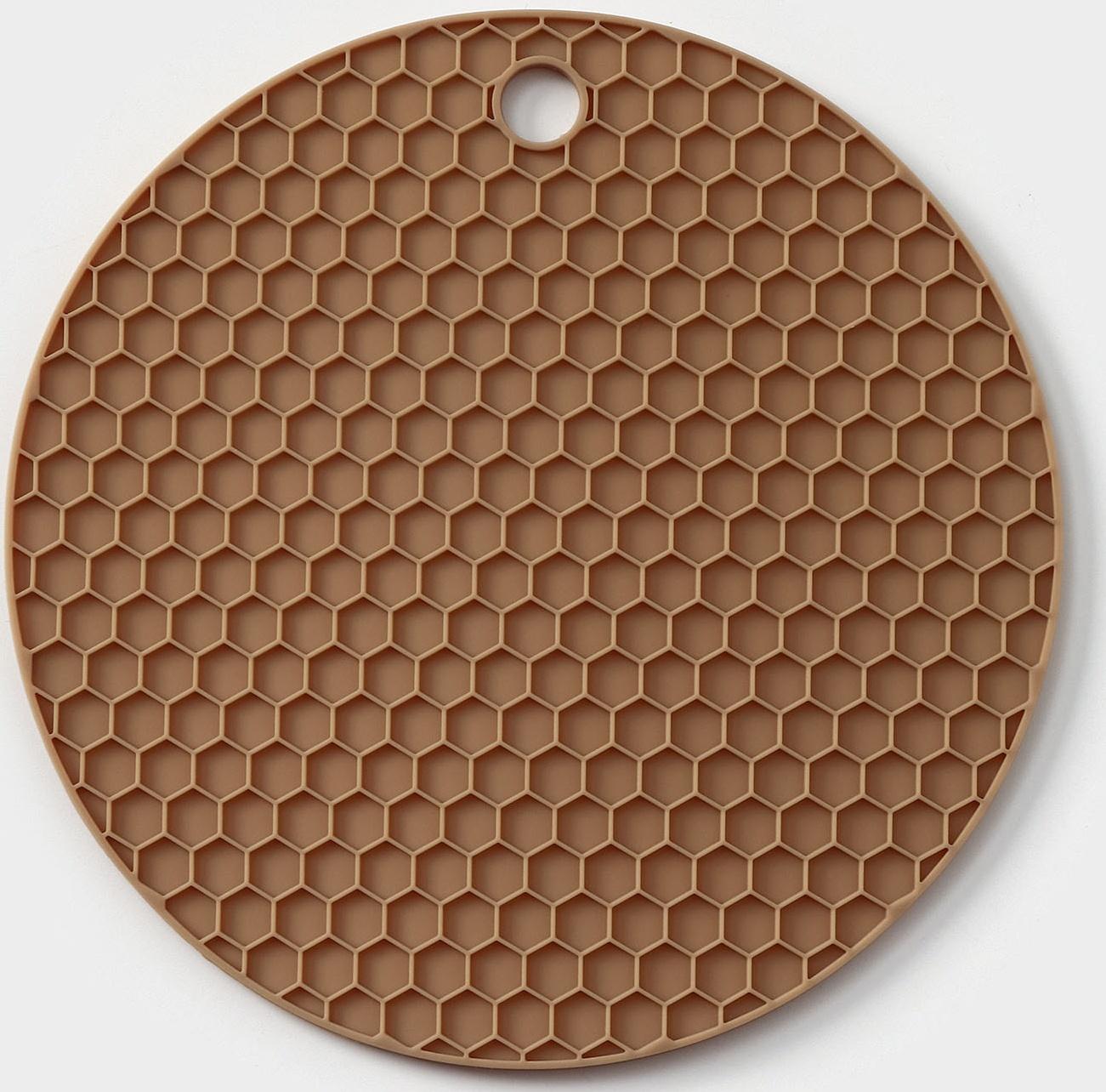 Коврик-подставка силиконовый под горячее, d=140 мм, толщина=3,5 мм, бежевый