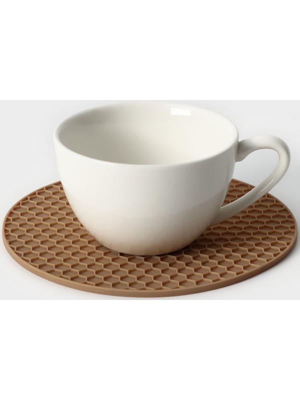 Коврик-подставка силиконовый под горячее, d=140 мм, толщина=3,5 мм, бежевый