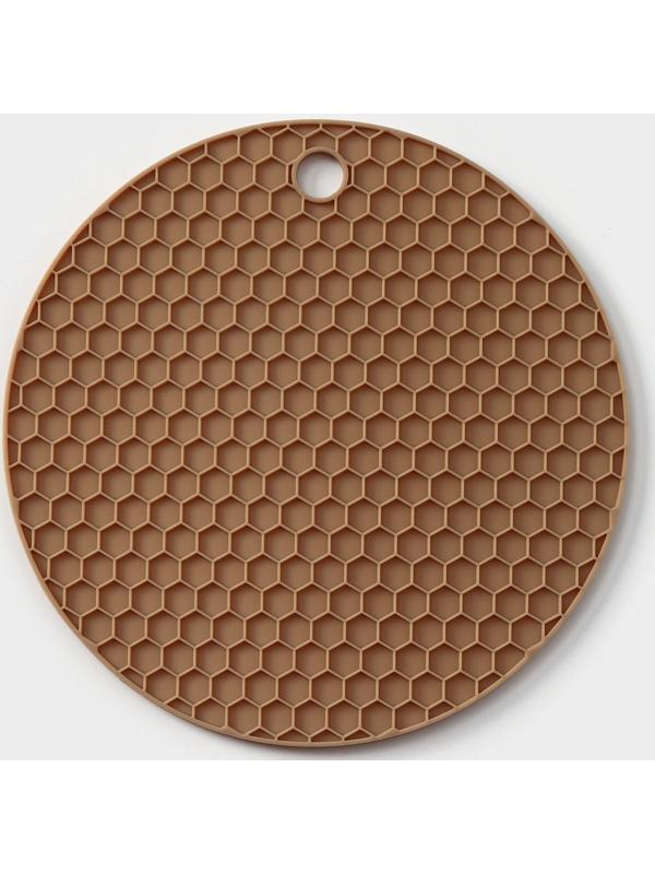 Коврик-подставка силиконовый под горячее, d=140 мм, толщина=3,5 мм, бежевый