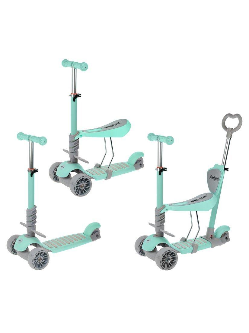 Самокат Moby Kids Pony 3 в 1, колёса PU со светом, мятный
