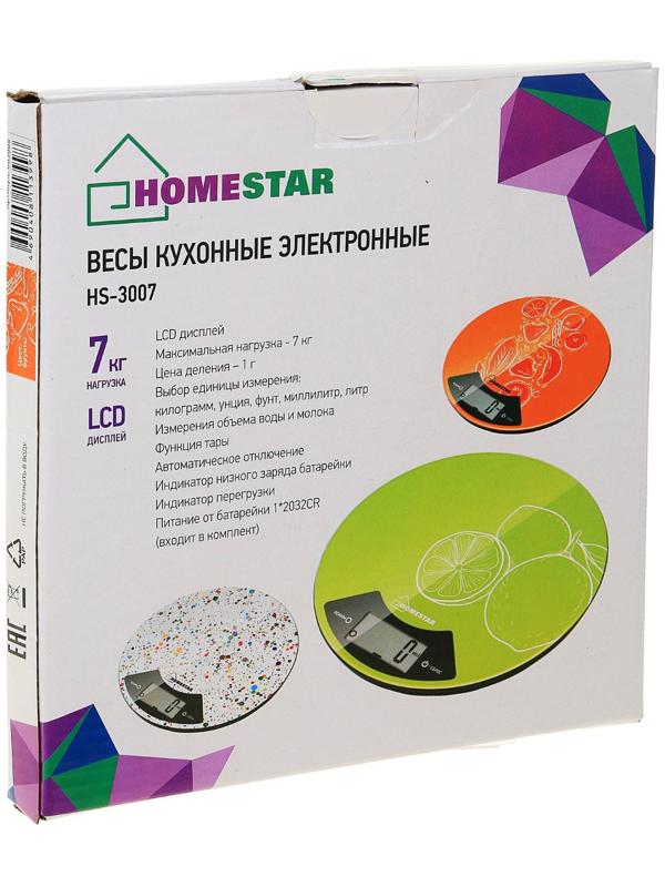 Весы кухонные HOMESTAR HS-3007, электронные, до 7 кг, оранжевые