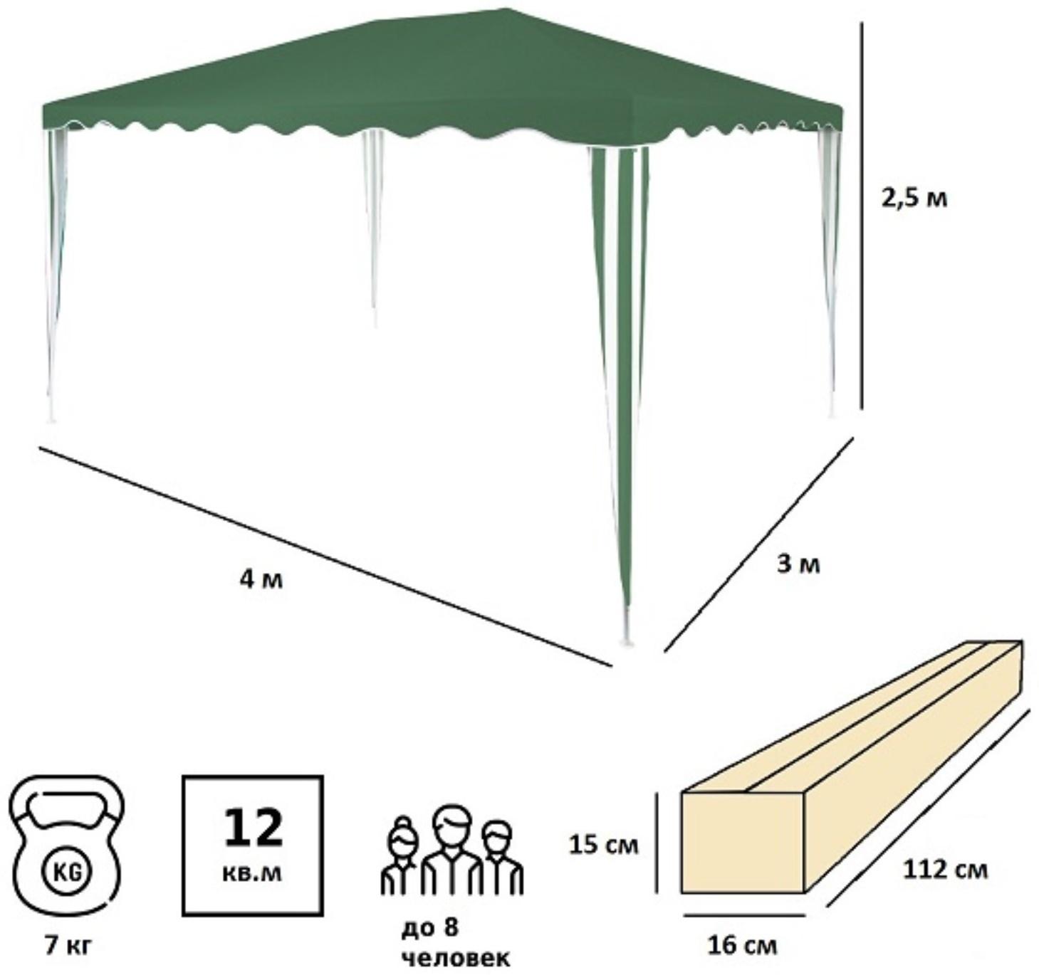 Тент-шатер садовый из полиэстера №29, 250х400х300 см,