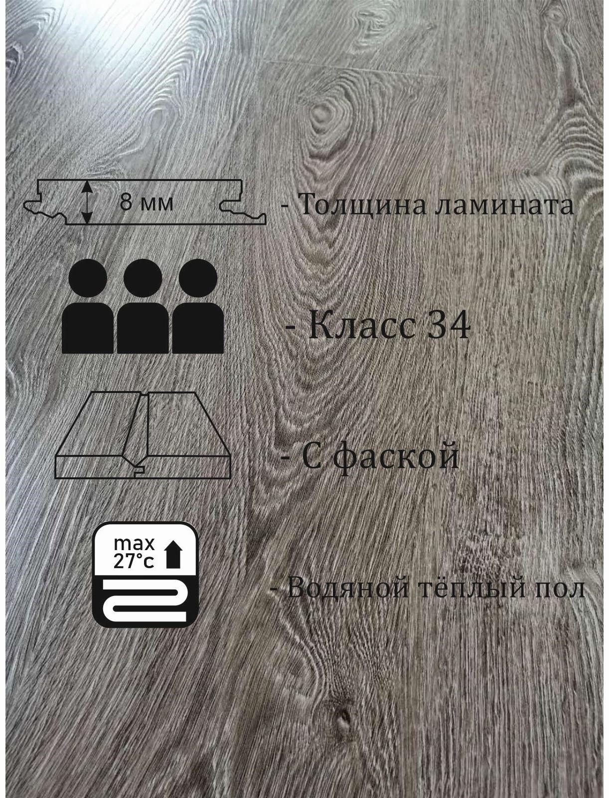 Ламинат Ideal plus Profield Дуб Джела 8068-10 34 класс 8 мм 2,61м2