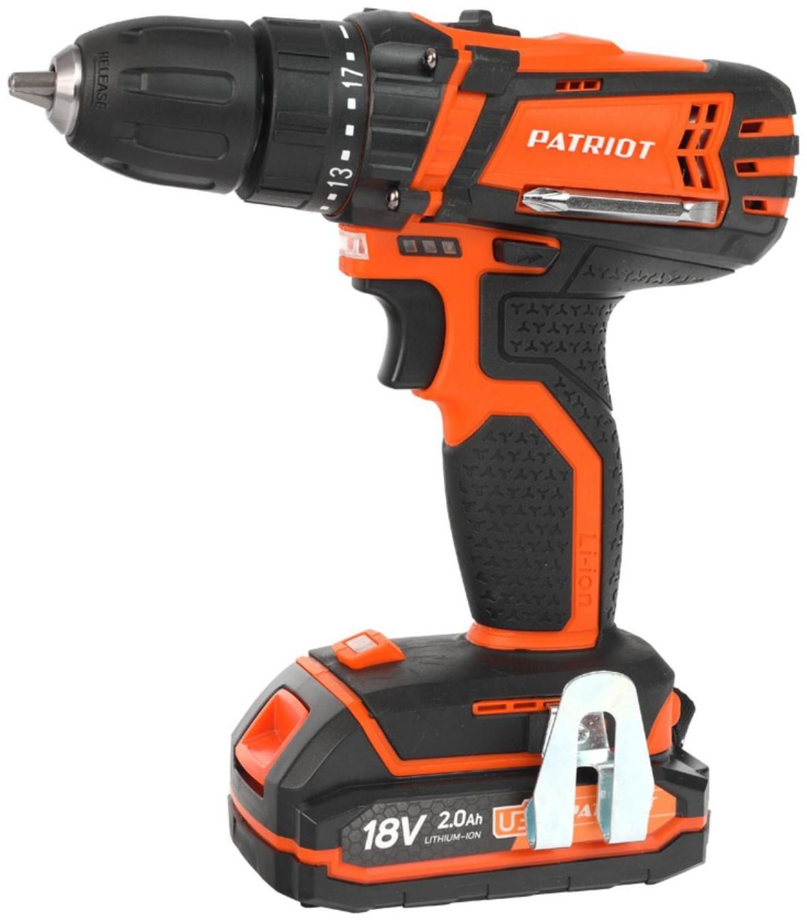 Дрель-шуруповерт аккумуляторная PATRIOT BR183UES, 18 В, Li-Ion, 1х2 Ач, 29 Нм, 1350 об/мин
