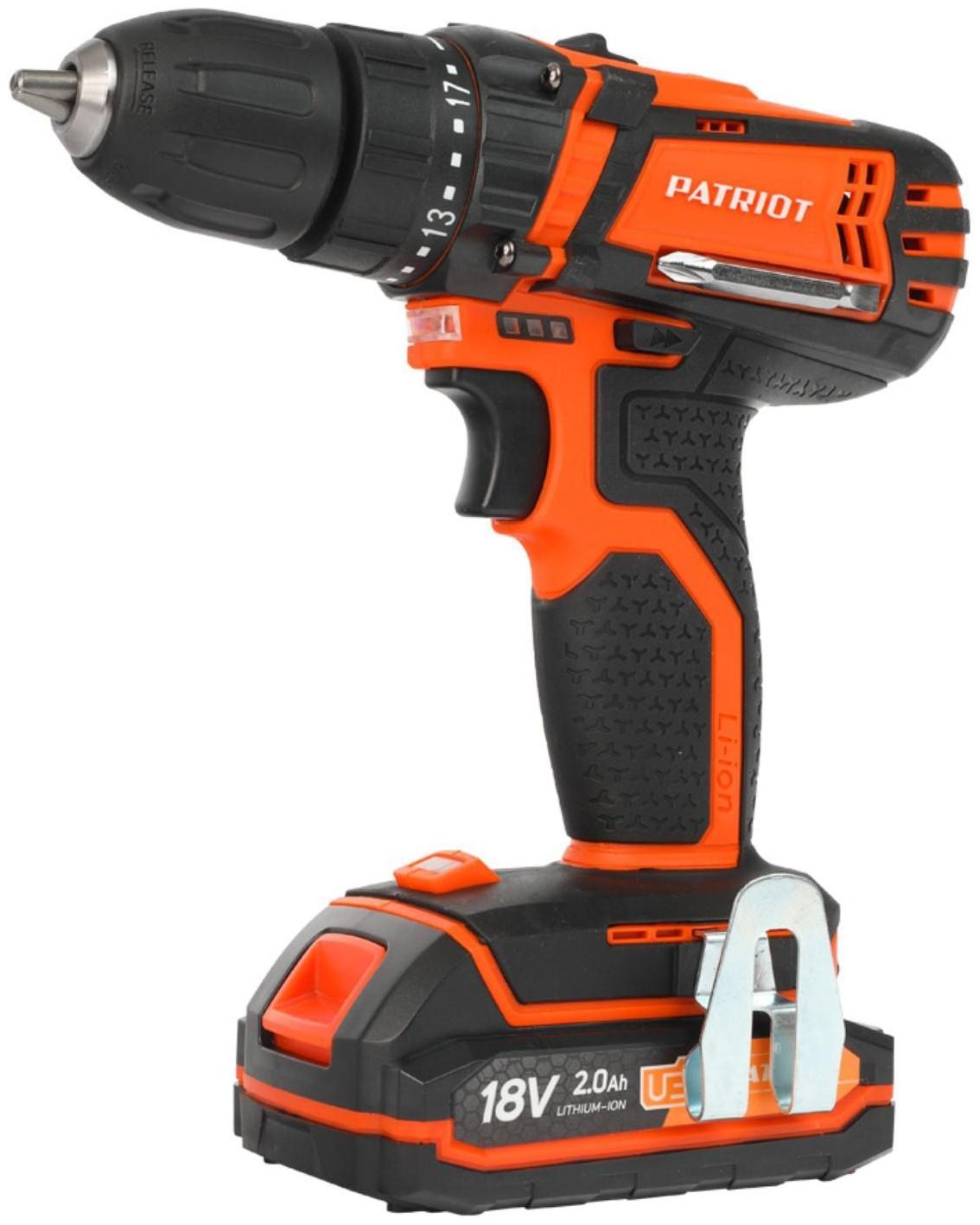 Дрель-шуруповерт аккумуляторная PATRIOT BR183UES, 18 В, Li-Ion, 1х2 Ач, 29 Нм, 1350 об/мин