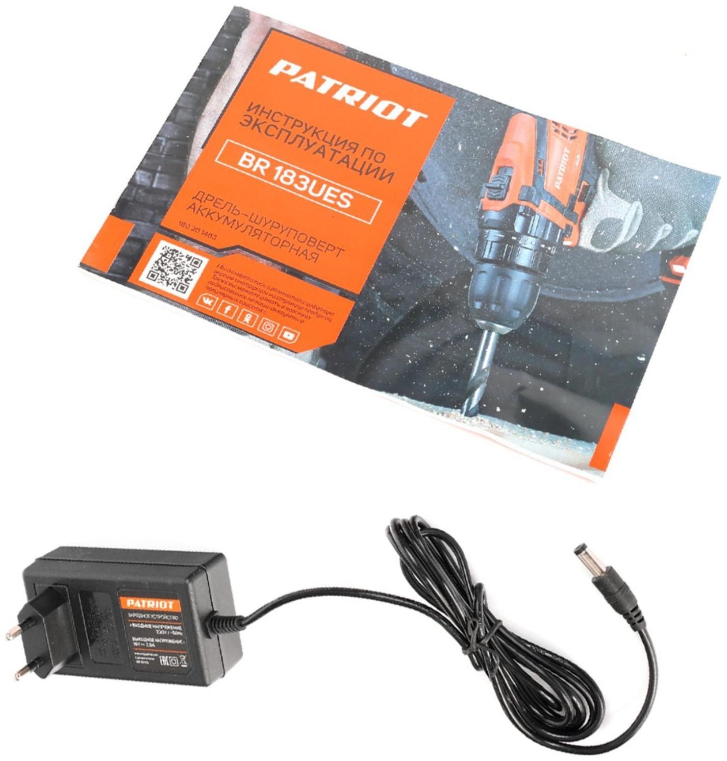 Дрель-шуруповерт аккумуляторная PATRIOT BR183UES, 18 В, Li-Ion, 1х2 Ач, 29 Нм, 1350 об/мин